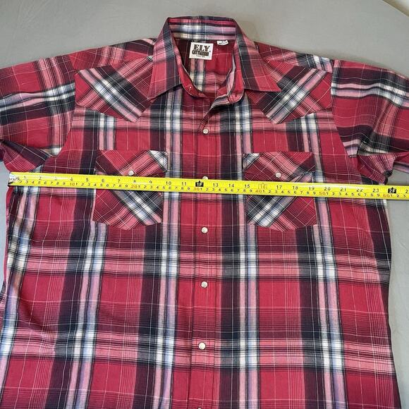 Ely Cattleman Mens Large Red Plaid Pearl Snap Holiday Western Short Sleeve Shirt - Picture 5 of 8
